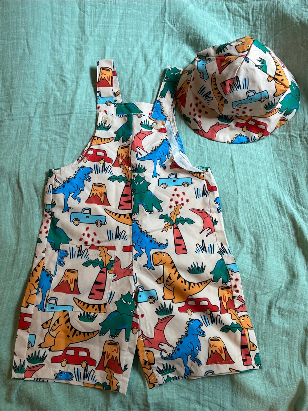 Dino Overall Shorts Set